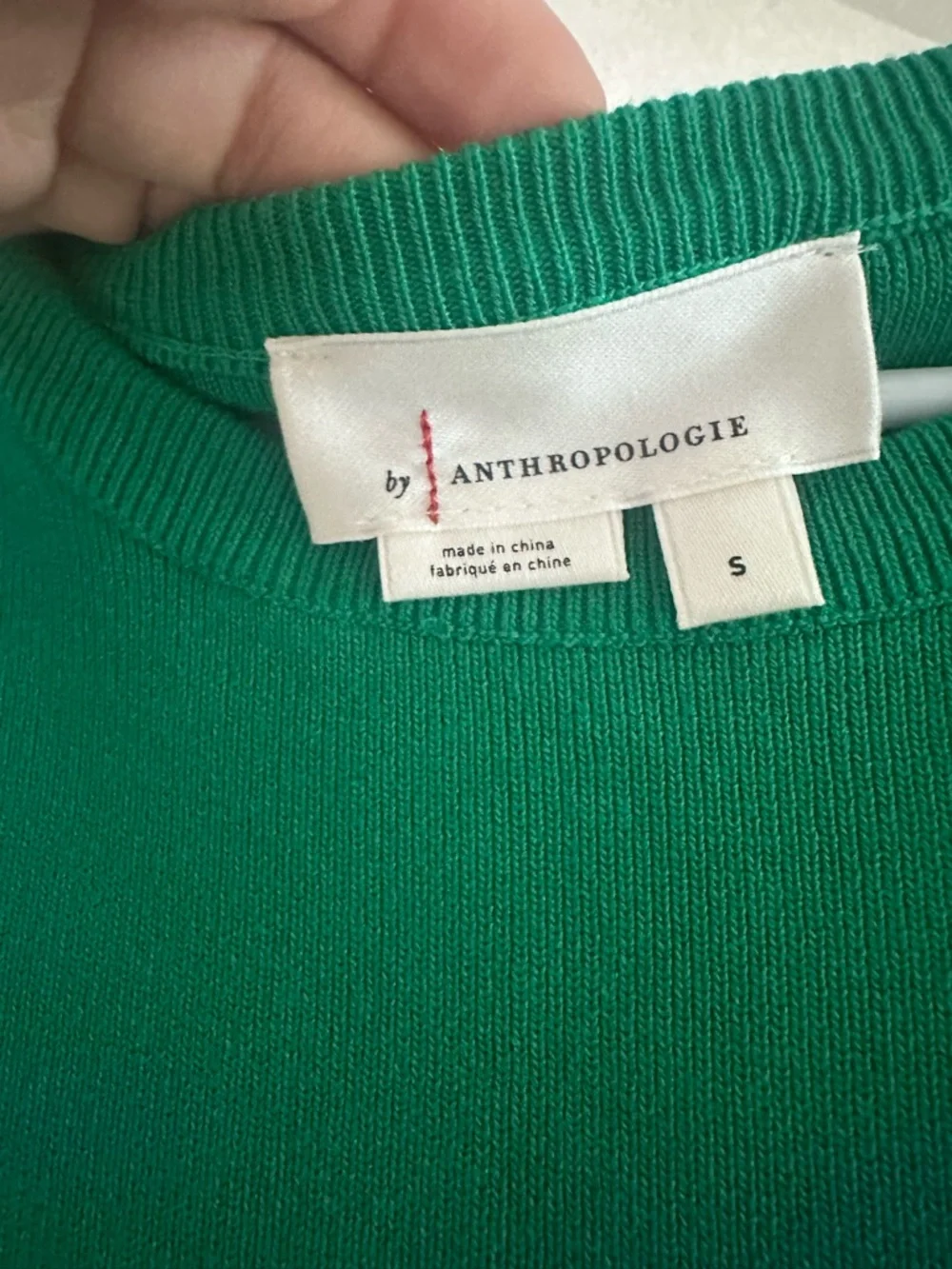 Anthropologie Green Knit Overlay Top with White Puff Sleeves